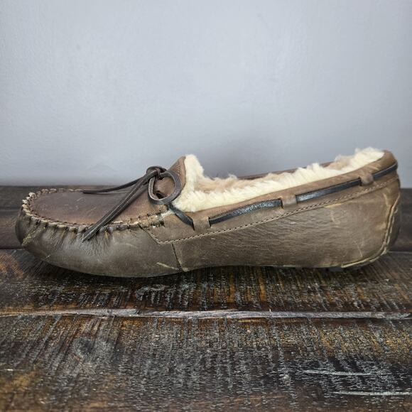 NEW UGG Olsen Slipper Mens Size 8 Leather Fuzzy Warm Slip On Shoes Loafers Brown main image 11